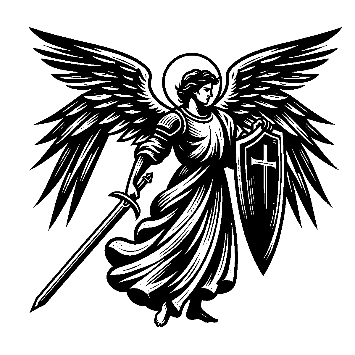 Archangel Michael Outline SVG free download for Cricut, Silhouette and design projects
