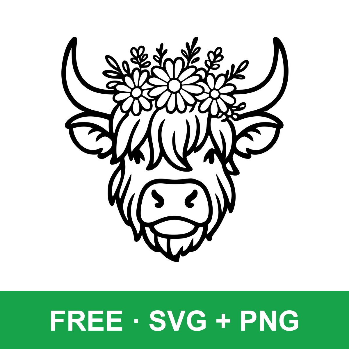 Highland Cow with Flowers free SVG cut file for Cricut and Silhouette