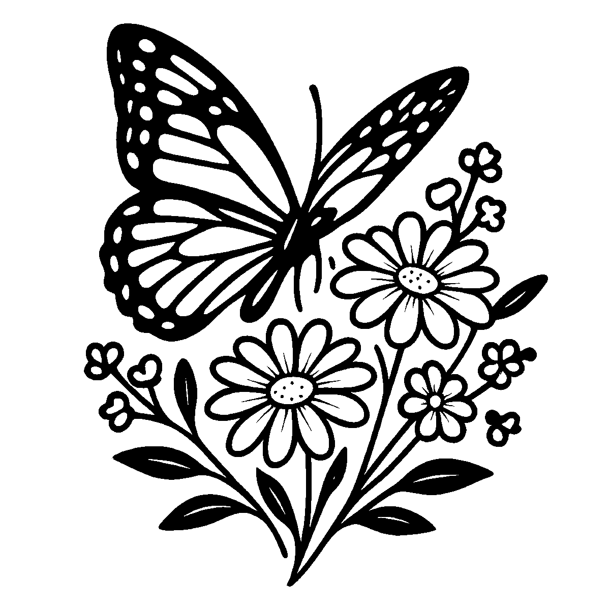 Butterfly with Daisies SVG free download for Cricut, Silhouette and design projects