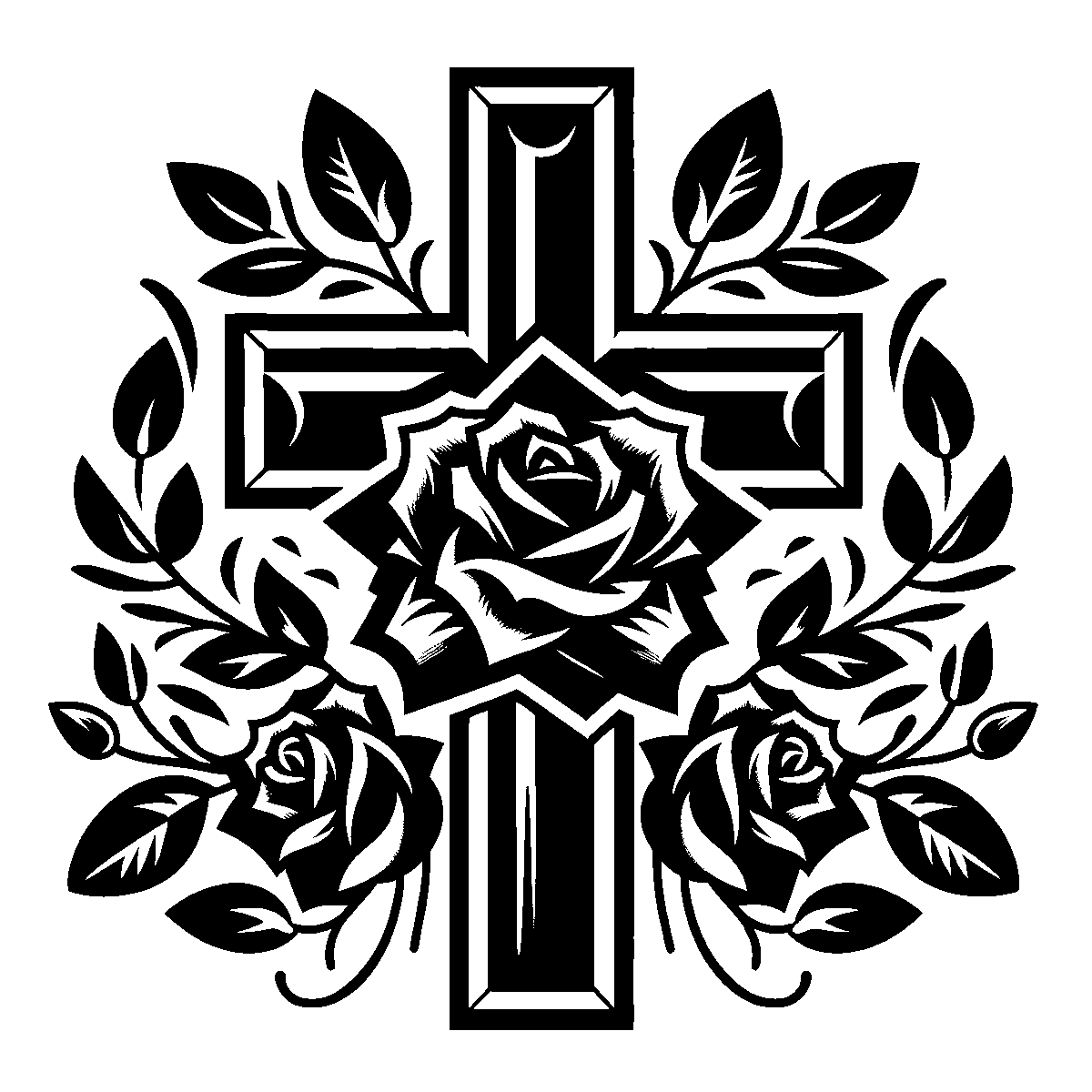Cross and Roses Art SVG free download for Cricut, Silhouette and design projects