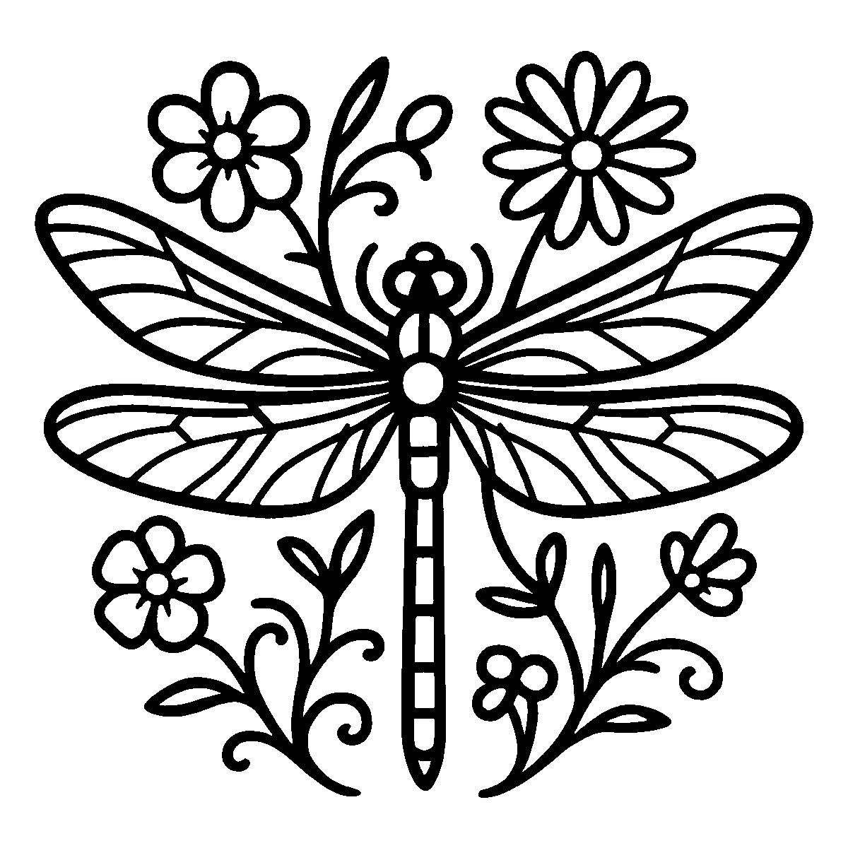 Dragonfly with Flowers SVG free download for Cricut, Silhouette and design projects