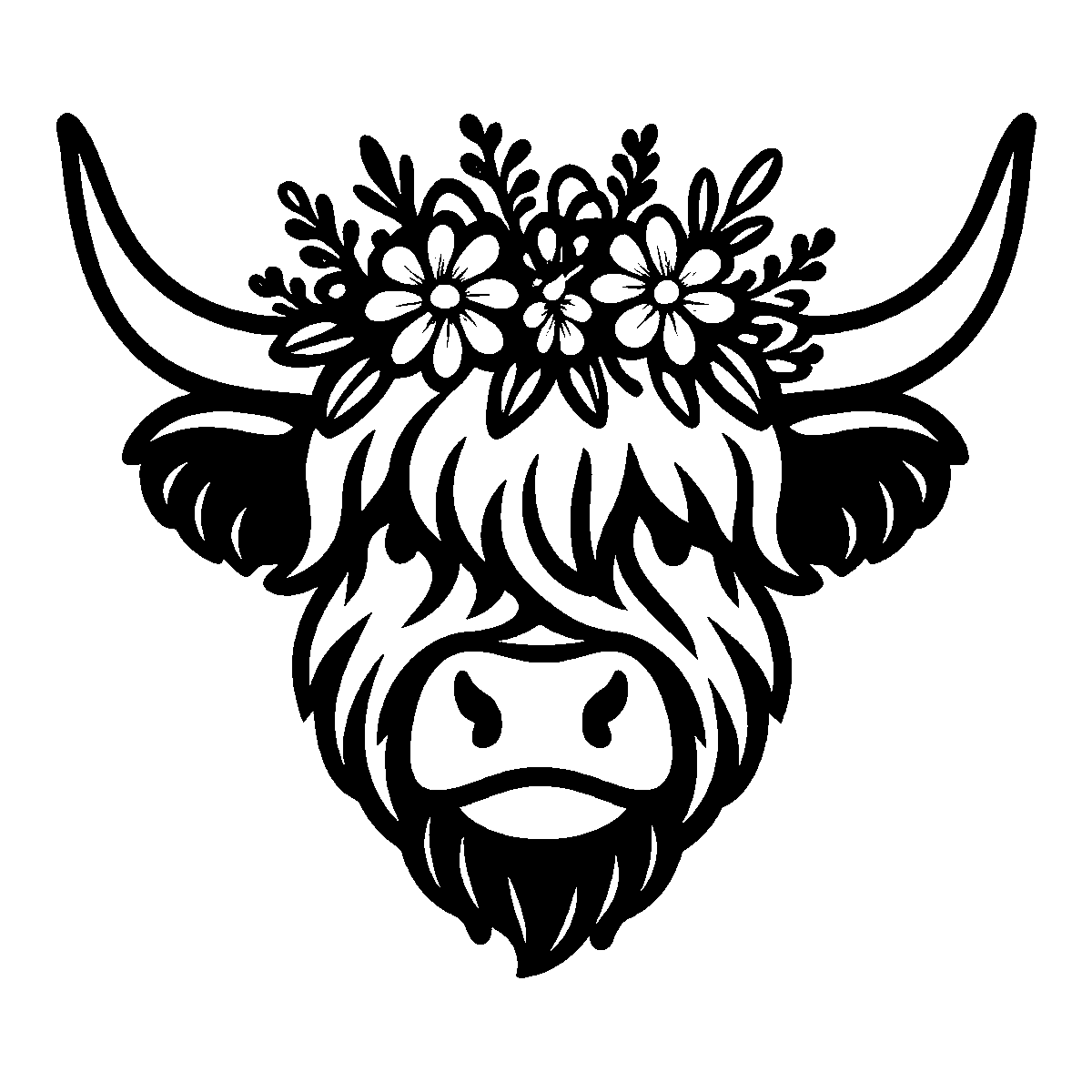 Floral Highland Cow Face SVG free download for Cricut, Silhouette and design projects