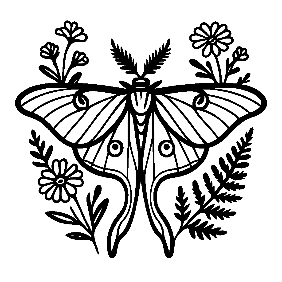 Luna Moth with Flowers SVG free download for Cricut, Silhouette and design projects