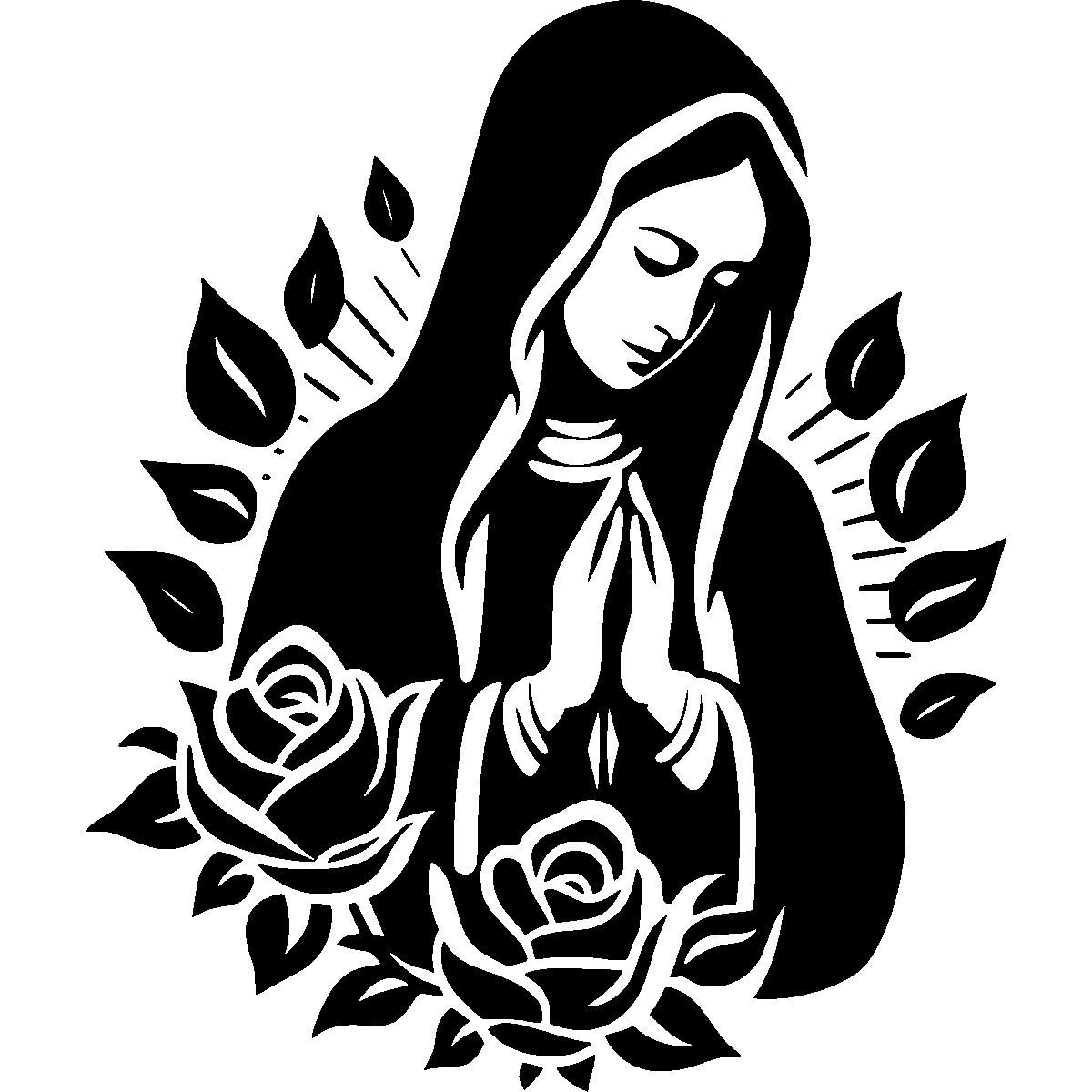 Mary with Roses Art SVG free download for Cricut, Silhouette and design projects