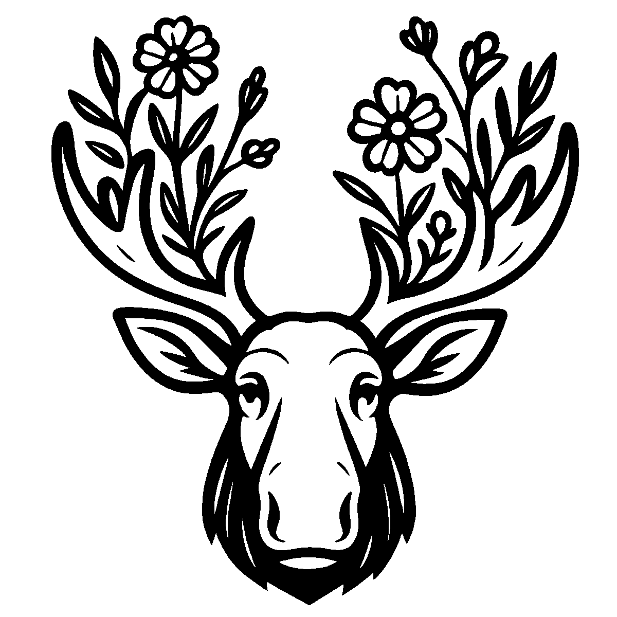 Moose with Wildflowers SVG free download for Cricut, Silhouette and design projects