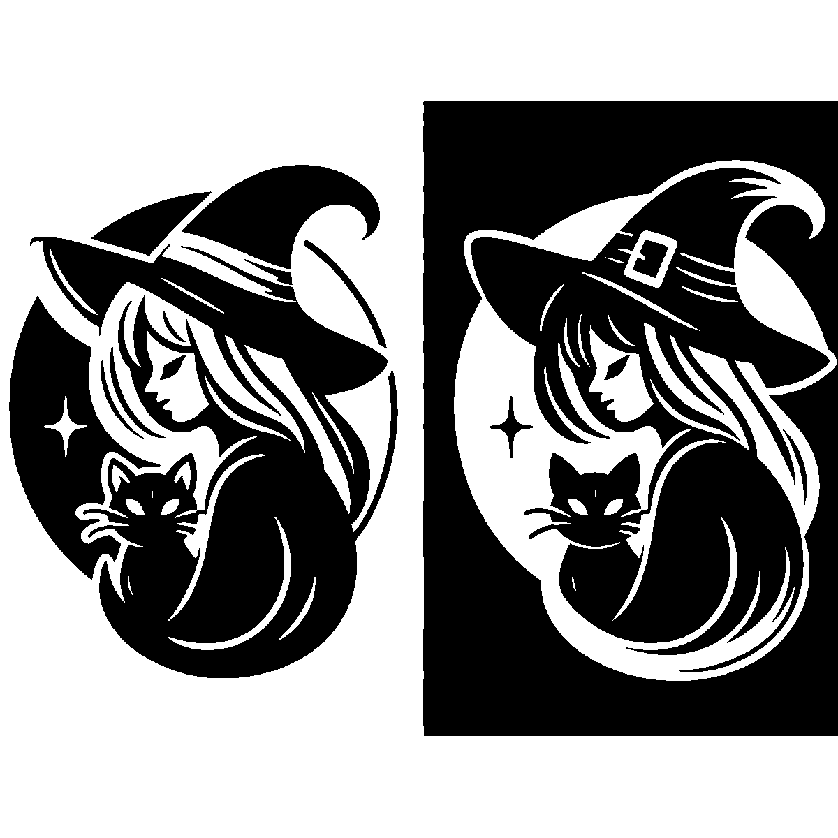 Witch and Cat Lines SVG free download for Cricut, Silhouette and design projects
